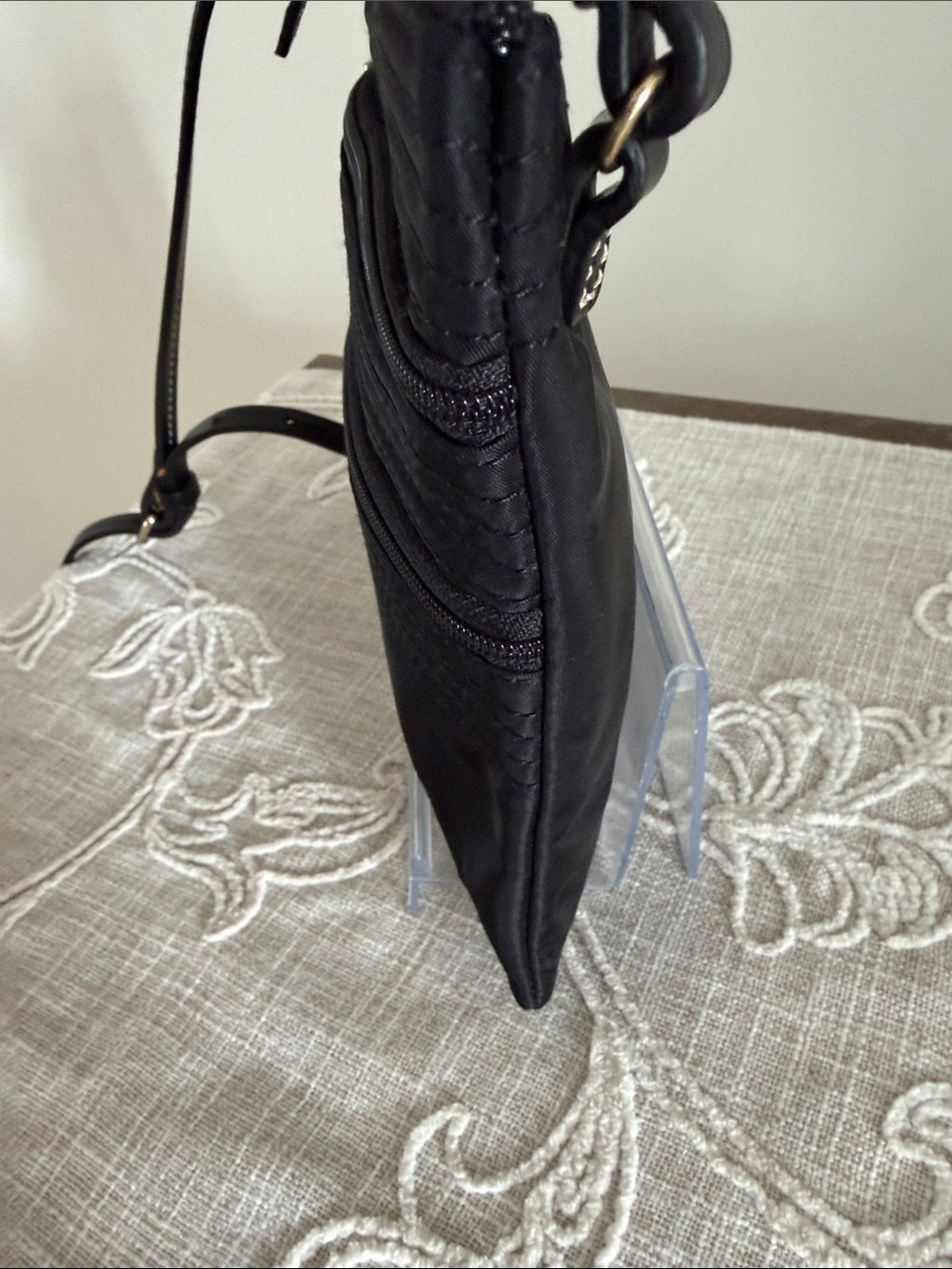 Dooney & Bourke Black Nylon Crossbody/Leather Strap with Double Zip Front Pocket - Picture 5 of 15
